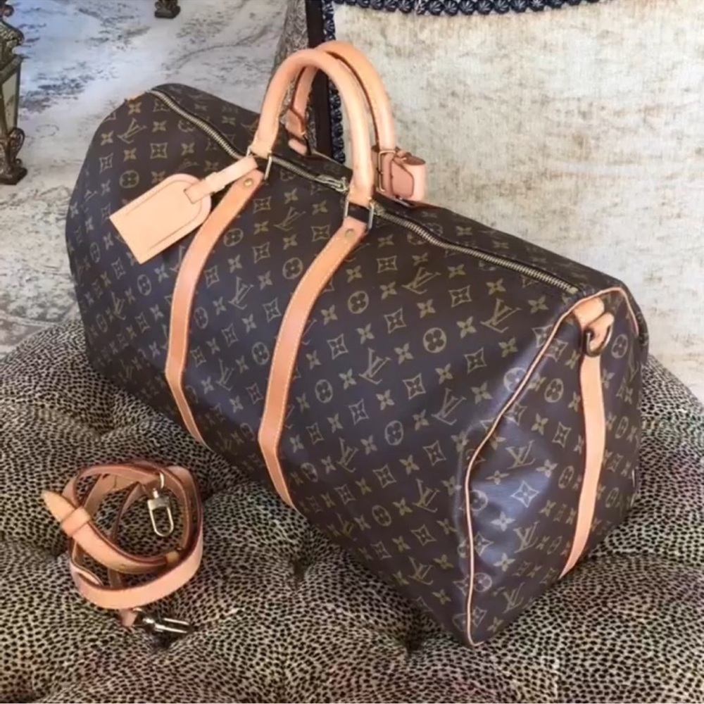 Louis Vuitton Monogram Keepall 55 BandolierTravel Bag